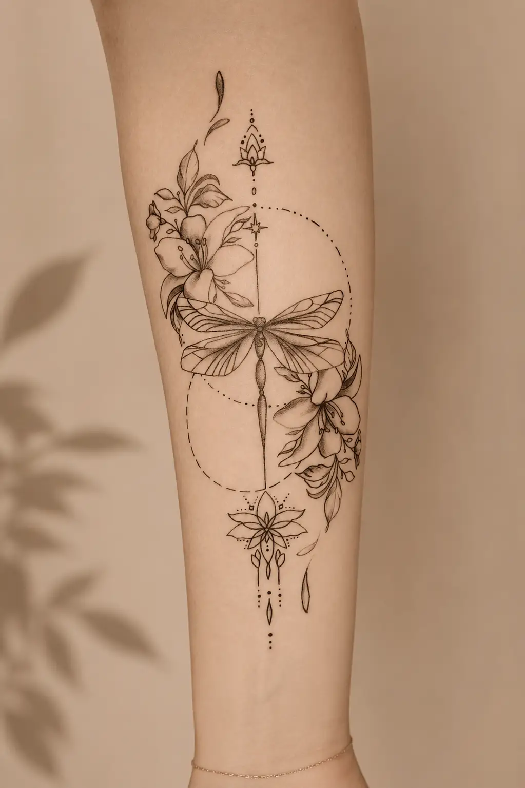 fine line dragonfly tattoo by Kira
