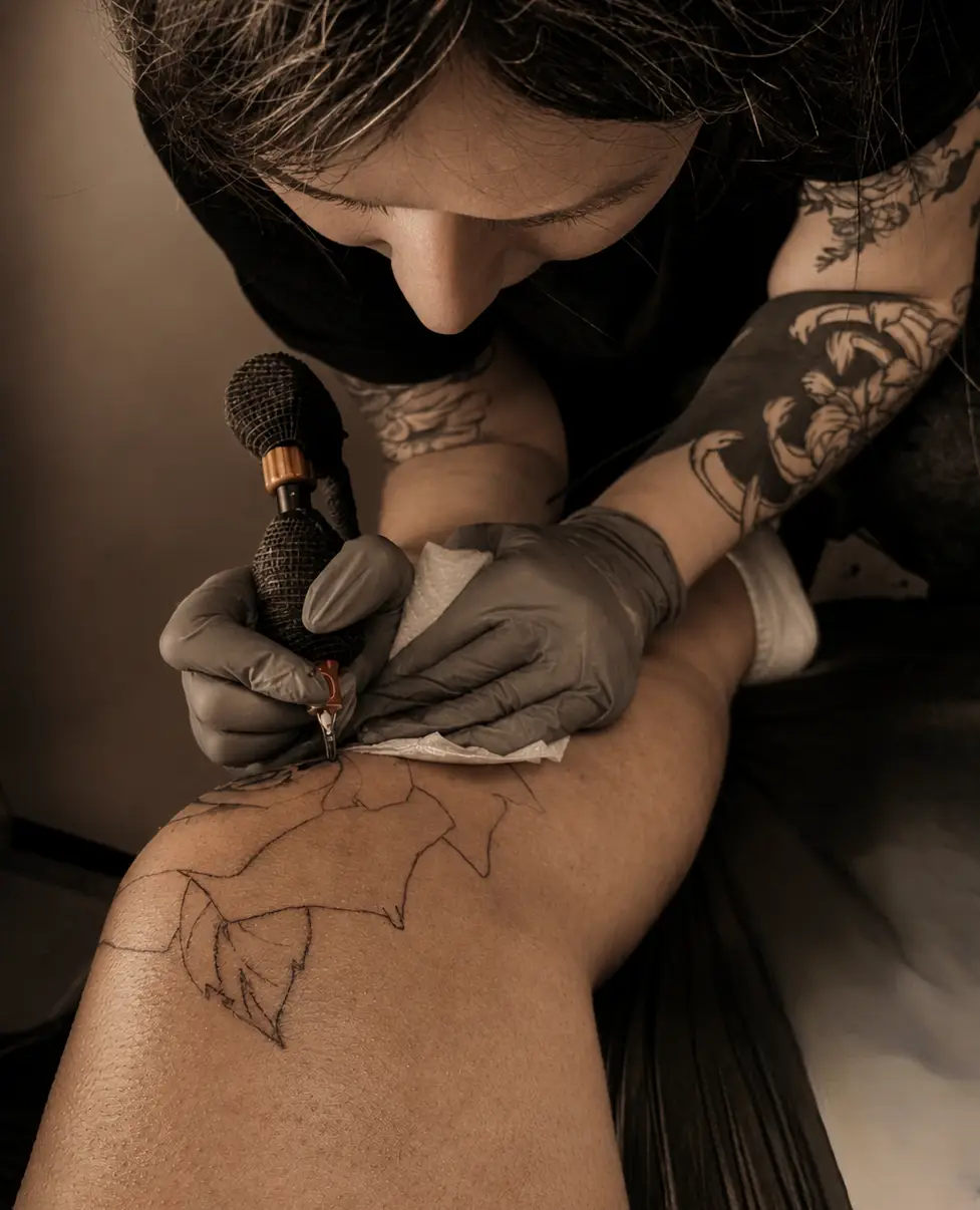 kira at work Rose tattoo