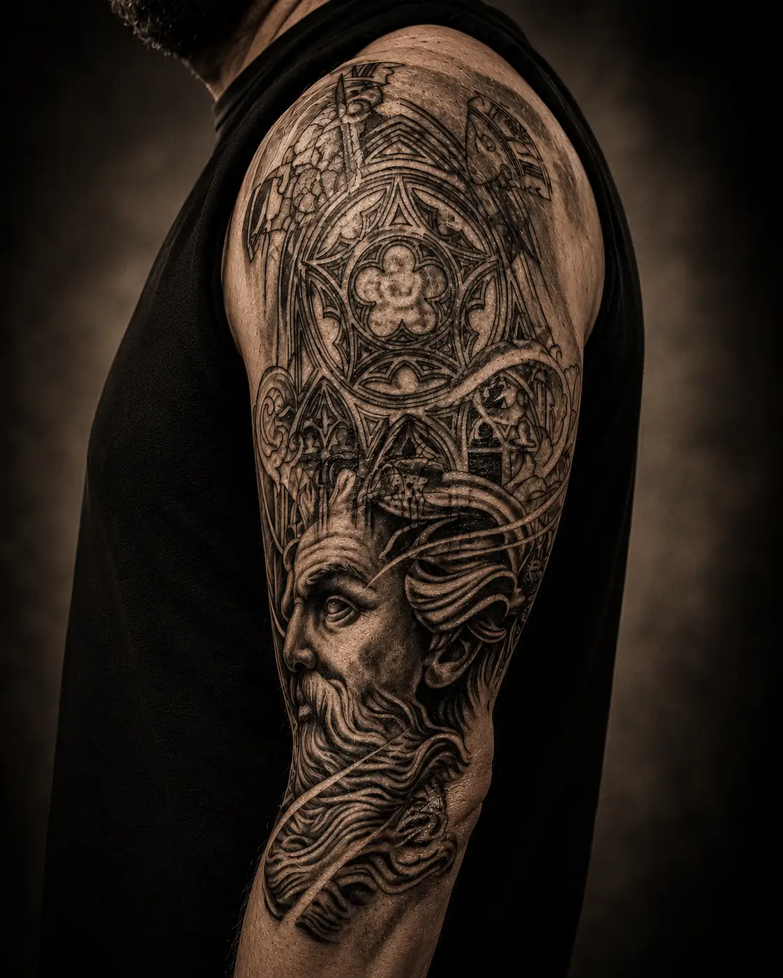 coverup arm sleeve zeus tattoo by Kira