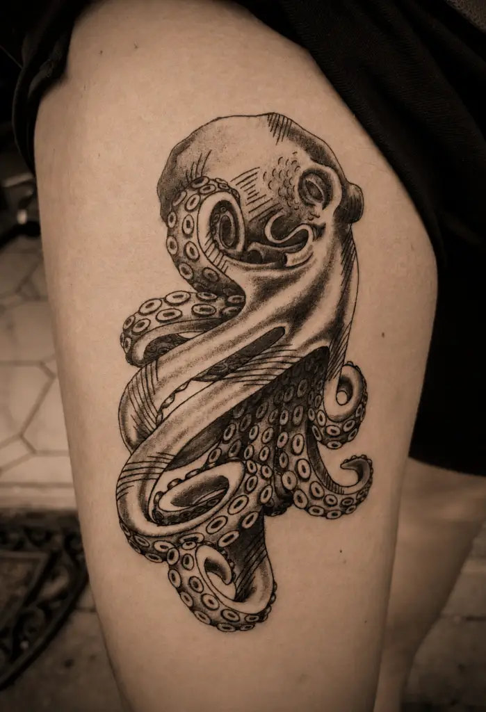 octopus leg tattoo by Kira