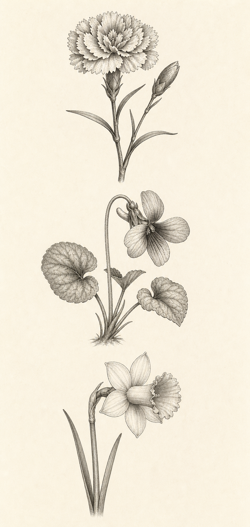 Birthmonth Flowers for January, February and March – Clove, Violet and Daffodil Preview